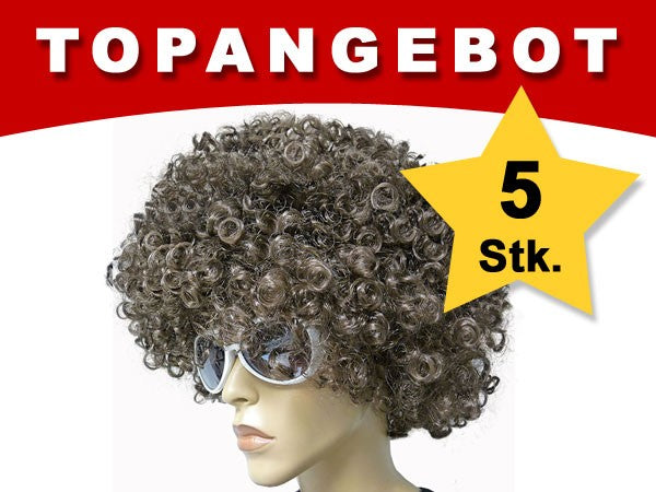 5 Stück Braune Mega Funky Party XXL Afro Perücke