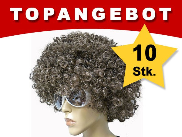 10 Stück Braune Mega Funky Party XXL Afro Perücke