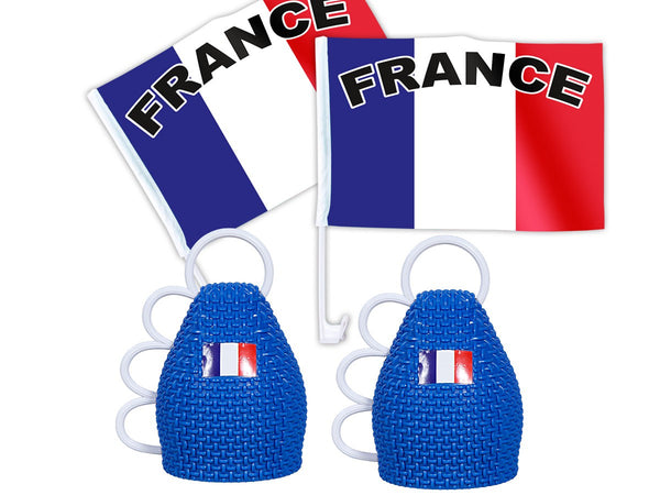 4 tlg. Frankreich Fanset 2x Caxirola 2x Autofahne