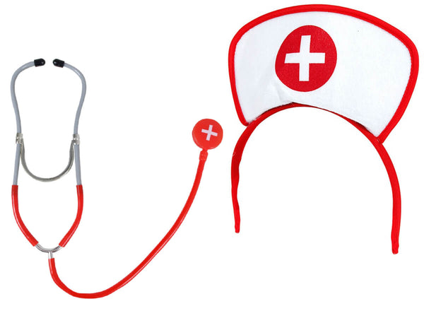 Alsino 2tlg. Karneval Fasching Damen Set Stethoskop Krankenschwester Haarreif rot KV-55