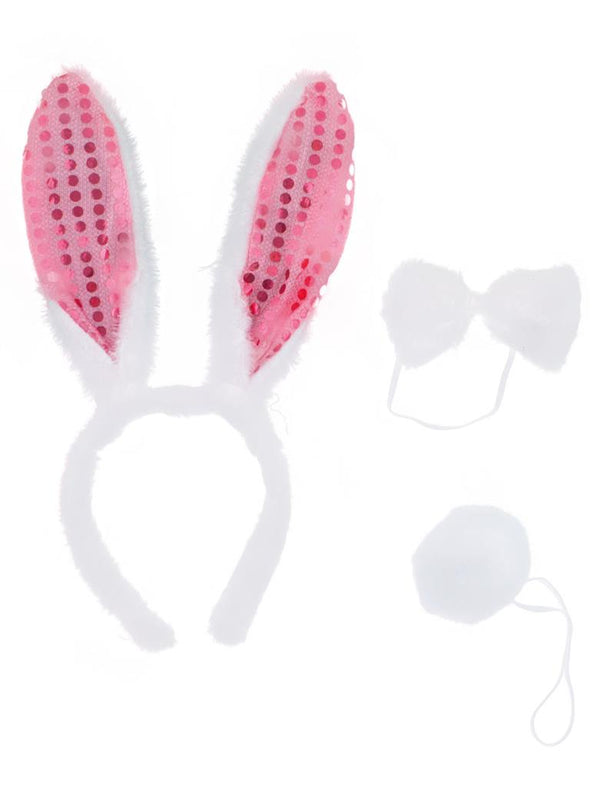 Bunny Kostüm Hase Sexy Häschen Rosa Hasenkostüm Hasenohren Fliege Puschel Fastnacht Cosplay Verkleidung Kit Set