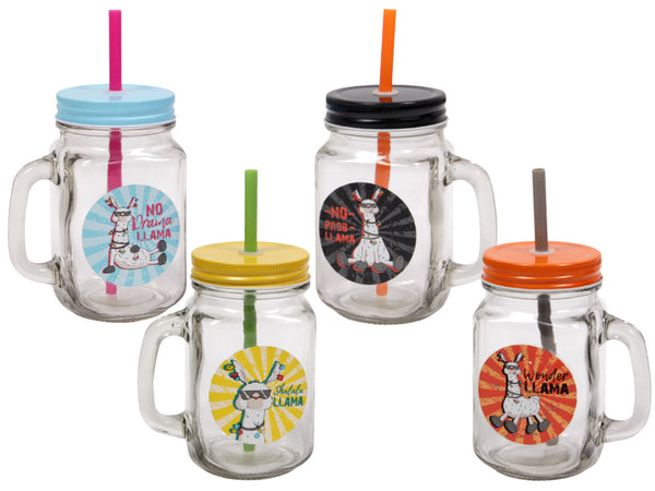 2er Set Trinkbecher Lama mit Strohhalm 500 ml
