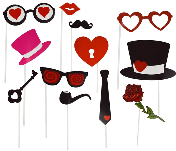 12 Stück Foto-Requisiten Set Just Married Party Foto Set Verkleidung Fotobooth Neujahr Silvester Motto-Party Fotobox Geburtstag Karneval Hochzeit