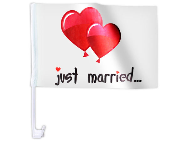 10 Stk. Alsino Autoflagge AFL-10B Autofahne für die Hochzeit "Just Married Ballons" Auto Flagge Fahne