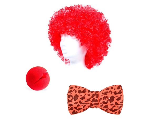 Alsino 3 tlg. Clown Party Set Verkleidung Karneval Afro-Perücke Clown-Nase Fliege KV-40