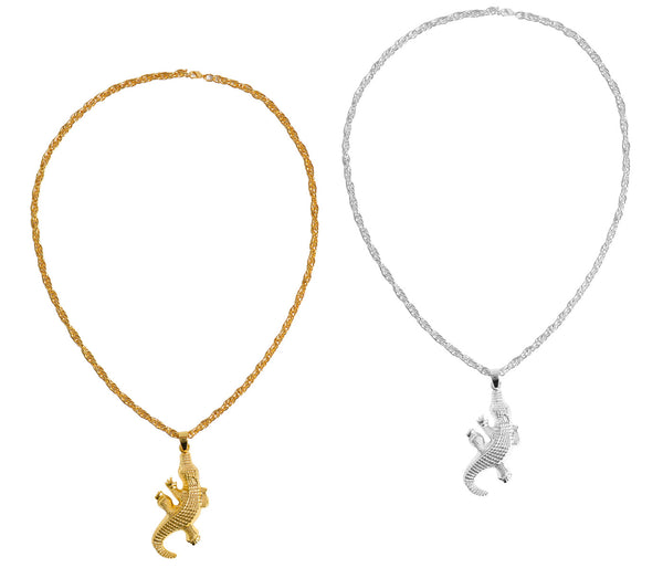 Auffällige Kette mit coolem Kokodil Anhänger lang