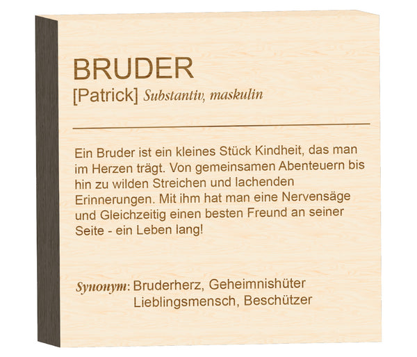 Alsino Definition Holzblock Schild - BRUDER - Personalisierbares Wand- und Tischdekor für Zuhause und Büro