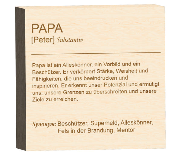 Alsino Definition Holzblock Schild - PAPA - Personalisierbares Wand- und Tischdekor für Zuhause und Büro