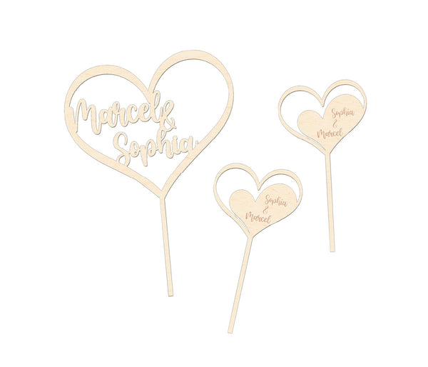 Alsino Cake Topper Set "Herz" – 1 großes Herz & 2 kleine Herzen – Perfekte Tortendekoration