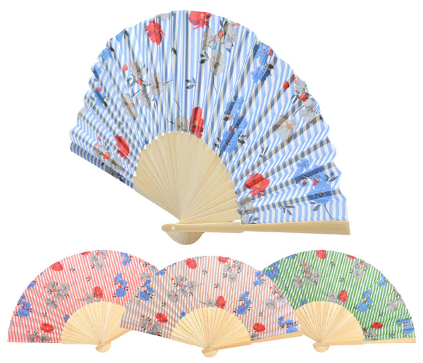 Bambus Handfächer mit Blumenmuster bunt