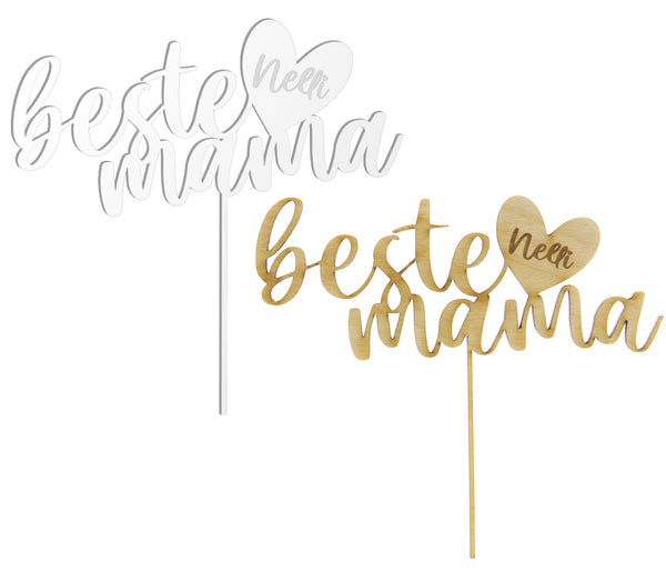 Cake Topper mit Spruch "Beste Mama" - Naturholz Dekoaccessoire Kuchen Torte