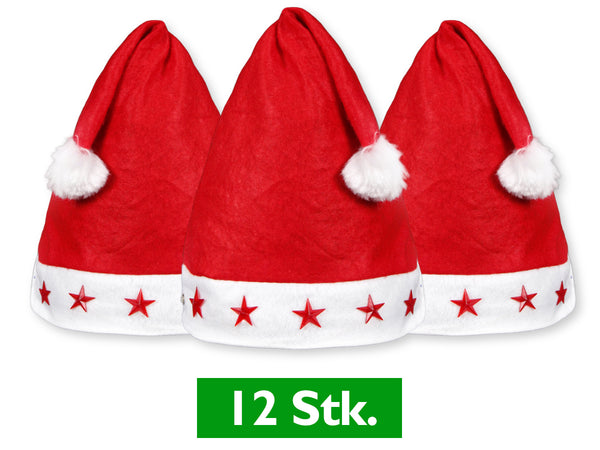 12 Stück Weihnachtsmützen Rot