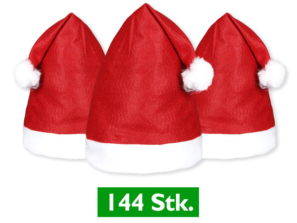 144 Stück Weihnachtsmützen Nikolausmütze rot Bommel 32