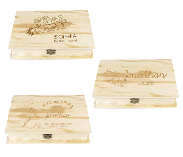 Holzkiste mit Deckel für die Einschulung personalisiert - Geschenkidee