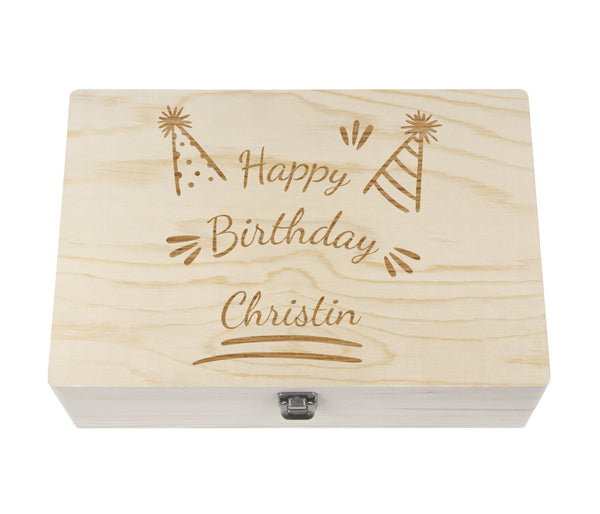 Holzkiste mit Deckel für den Geburtstag personalisiert - Geschenkidee