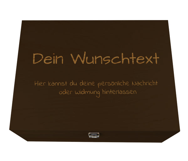 Holzkiste dunkel braun personalisierbar mit Gravur Geschenkbox Wunschtext