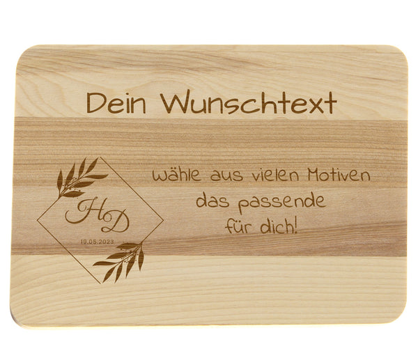 Frühstücksbrettchen Hochzeit aus Holz personalisieren - 15 x 22 cm - Gravur FSC zertifiziert Holzbrett Frühstücksbrett Schneidebrett Geschenkidee