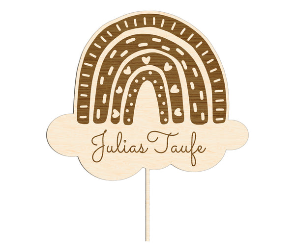 Cake Topper Taufe personalisiert Wunschname - Regenbogen Tortendeko