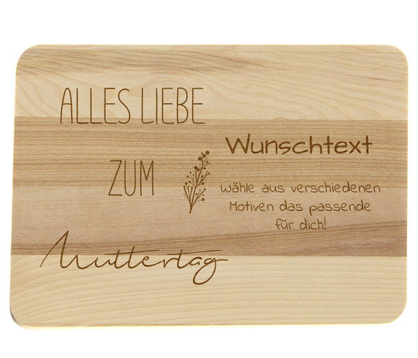 Schneidebrett personalisiert Holz 22x15x1cm Frühstücksbrett  personalisierbar Holzbrett Muttertag Mama Wunschgravur Massiv Holzbrett spülmaschinenfest