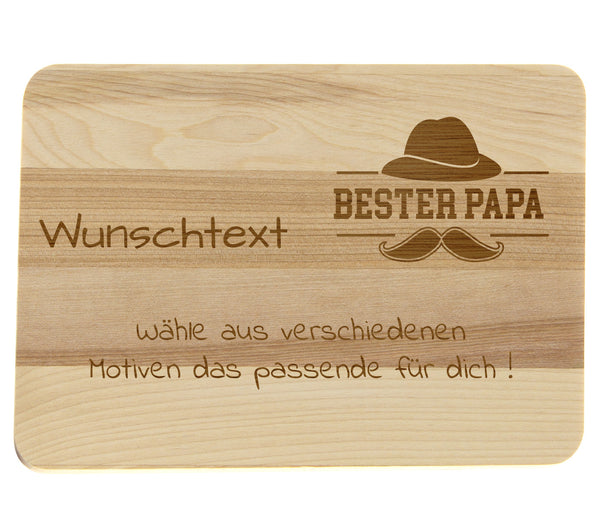 Schneidebrett personalisiert Holz 22x15x1cm Frühstücksbrett  personalisierbar Holzbrett Vatertag Papa Wunschgravur Massiv Holzbrett spülmaschinenfest