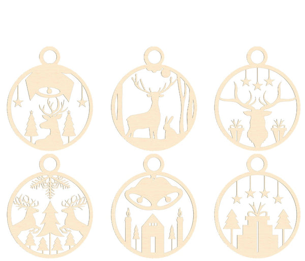 Weihnachtsanhänger Holz 6er Set Weihnachtsbaum-Schmuck - Ornament Christbaum Weihnachten