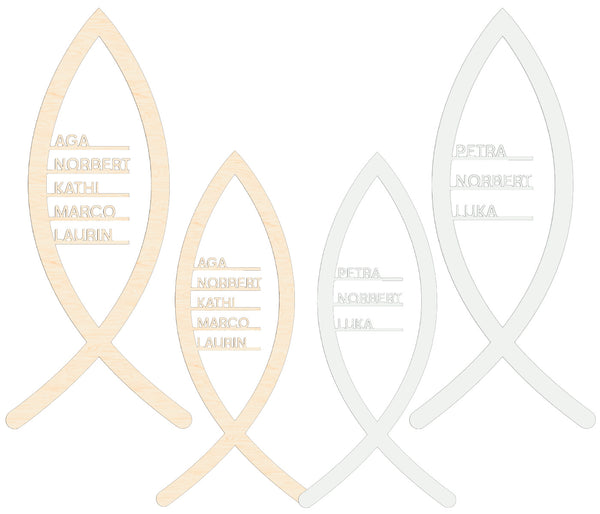 Holz Fisch personalisiert Wunschname Taufe Kommunion Konfirmation
