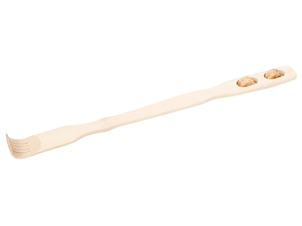 Bambus-Rückenkratzer 2er Set 4 - Länge ca. 46 cm - mit Massagerollen Kratzende Hand Holz-Rückenschrubber Wellness-Rückenmassage