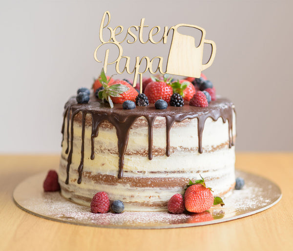 Cake Topper mit Spruch "Bester Papa" personalisiert - Tortenstecker